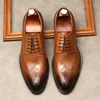 Talla grande EUR45 Negro / Marrón / Vino Rojo Oxfords Zapatos de negocios Cuero genuino Zapatos de boda para hombre Zapatos sociales