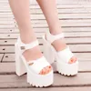 Fishmouth 15 cm hoge hakschoenen dames zomers buckle platform grof peep teen witte zwarte sexy sandalen