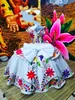 2022 Puffy Morning Glory Flower Embroiderd Quinceanera Klänningar Barn utanför axel Kortärmad Prinsessan Flower Girl Dress Wedding Party Guest