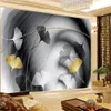 Custom Classic 3d Wallpaper Black Lines and Beautiful Leaves Modern Home Decoration Painting Mural Wallpapers Wall Covering