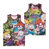 Movie Film Reptar The Rugrats Basketball Jersey Regenererat Gå Wild Big Baby 1949 Pinky Records Airbrush Day Nickelodeon Allt som Hiphop Stitched Black White Red Red