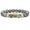 Perlenstränge 8 mm Krone elastisch Gold Silber Kupfer Cz Zirkon Zirkonia Perlen Böhmisches Yoga-Armband Achat Onyx Stein Armreifen 54t3s Faw