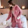 4XL 5xl big Size Pajamas Winter Hoodies Flannel for laides Fat Velvet Set Nightgrown Sweatshirt Warm Kawaii Home Clothes 210809