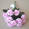 Silk Rose Flowers Bouquets Faux Roses Bouquet with 12 Heads for Wedding Party Home Office Restaurant Decoration( Purple Pink)