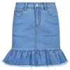 HEYounGIRL Casual Rüschen Blue Jeans Röcke Damen Y2K Hohe Taille Kurzen Rock Frauen Tasche Mode Adrette Streetwear X0428
