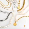 KRKC 2021 Luxus Custom Gold Überzogene Frauen Barock Half Perle Link Halskette Schmuck Große natürliche weiße Fröhmer Perle Halskette