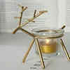 Ljushållare 2 st Reindeer Tea Light Holder Iron Art Candlestick och Transparent Cup Julbordsstativ (Golden)