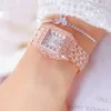 Montres-bracelets 2021 Mode Numéro romain Dames Montres-bracelets Diamant Carré Femme Argent Quartz Women299w