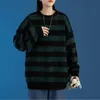 Męskie Swetry 2022 Moda Zielony Czarny Stripe Sweter Dzianiny Mężczyźni I Damska Jesień Zima Okrągły Neck Casual Trend Pullover Odzież S-2XL