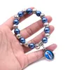 Sapphirin Blue Pearl Rosary Armband Kreuz Maria Charms Katholizismus Geschenk Religiöser Gebetsperlen Rosenkränze