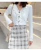 Мода с длинным рукавом сплошной подлокотник для осени зимой Корейский взволнованный вязаная рубашка женщины зимняя одежда женщины 6166 50 210527