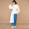 [EAM] Kobiety Zielony Plisowany Nieregularny Duży Rozmiar Długi Bluzka Lapel Z Długim Rękawem Luźna Koszula Moda Wiosna Jesień 1DA21800 21512
