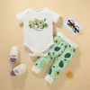 Summer Children Sets Casual Short Sleeve O Neck Print Fruit Rompers Patchwork Trousers Cute 2Pcs Girls Boy Clothes Set 0-2T 210629