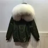 Abrigo de invierno cálido impermeable con forro real de piel sintética para mujer, abrigos blancos, chaqueta de bombardero verde militar