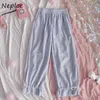 Neoe estilo japonés lindo patrón de dibujos animados pantalones color caramelo pantalones casuales pantalones de longitud de tobillo de cordón suelto 210423