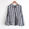 Otoño doble hilo de algodón blusa de mujer estilo japonés cuadros literarios cuello alto camisa de manga larga blusas de mujer camisas