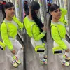 Zielone Neonowe Odzież Vintage Casual Kobiety Płaszcze i kurtka Jesień Zima Z Długim Rękawem Krótkie Topy Cool Girl Streetwear Oferty 210525