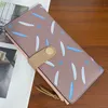 DHL50pcs Long Wallets Women PU Feather Prints Pillow Shaped Hasp Credit Card Holder Mix Color