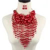 Mehrschichtige weiße rote Quaste, Perlenkette, Perlenkette, übertrieben, für Damen, Pullover, Kette, Zubehör, Schlüsselbein, Ohrring, Anzüge, Halskette