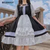 Japońskie Vestidos Femininos Cosplay Retro Lady Lace Gothic Lolita Dress Sweet Party Kawaii Multilayer Ruffles Mori Girl 210520