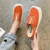 Slippers Stijl Half-drag Dames Vierkante neus Schattig Canvas Schoenen Dagelijkse kleding Informeel Half-mop 2021 Lente Buiten