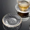 Japanese Style Glass Tea Cup Saucer Mat Pad with Glod Rim for Kung Fu Tea Coffee Coaster Jewelry Storage Trinket Dish