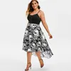 Damenblusen Hemden 2022 Plus Size Sexy Spaghettiträgerkleid Totenkopfdruck Mode Frauen Abendparty Femme Lässige ärmellose Kleider V