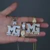 2022 Iced Out Money Gang CZ 편지 펜던트 블링 달러 심볼 목걸이 마이크로 포장 큐빅 지르코니아 맞춤형 힙합 쥬얼리