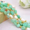 GuaiGuai Bijoux Naturel 4 Brins Vert Chrysoprase Véritables Gemmes Culture Blanc Riz Perle Collier 20"