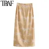 Women Chic Fashion Patchwork Printed Side Slit Midi Skirt Vintage High Waist Back Zipper Female Skirts Mujer 210507