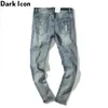Vintage Blue Hip Hop Jeans Men Slim Fit Ripped Denim Spodnie Mężczyźni Moda Moda męska Dżinsy Streetwear 210603
