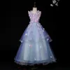 Light Blue Tulle Princess Ball Gowns Wedding Tutu Dress for Girl Beading Appliques Party Flower Girl Dresses Trailing Prom Gowns Q0716