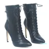 Nuove donne di moda stivali 12 cm tacchi alti scarpe a punta sexy fetish stivaletti signore scarpe stringate Botas taglie forti 4944