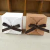 Emballage cadeau 10 pièces Vintage petite boîte en papier Kraft blanc bricolage faveur de mariage Mini emballage de gâteau unique avec ruban fournitures de fête
