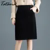 Tataria femmes velours côtelé automne jupe taille haute fermeture éclair bureau jupes hiver femme genou longueur droite grande taille 210514
