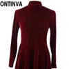 Largura Senhoras Aberto Volta Vestidos Vestidos Vinho Vermelho Clubwear Slim Halter Mini Vestido de Inverno Velor Plissado Partido Desgaste Túnica Robe 210527