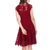 도착 작은 향기로운 바람 와인 레드 민소매 레이스 드레스 섹시 슬림 여름 활주로 드레스 210520