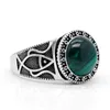 Natural stone pure 925 sterling silver antique Turkish ring, malachite men's agate color punk rock jewelry