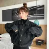 Svart Denim Short Jackor Kvinnor Lös singelbröst Knappfickor Koreansk stil Chic Retro Harajuku Casual Streetwear Womens 210818