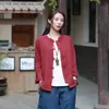 Johnature 6 colori camicie da donna in cotone lino stand maniche lunghe camicette con bottoni primavera stile cinese top camicia in tinta unita 210521