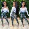 ANJAMANOR Sexy Plaid 2 Piece Sets Womens Going Out Outifts To The Club Cute Jumpsuits for Women Long Sleeve Top Pants D63-CH40 Y0625