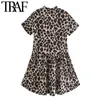 Women Chic Fashion With Buttons Leopard Print Mini Dress Vintage Short Sleeve Animal Pattern Female Dresses Mujer 210507