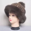 Lady Winter Outdoor Knitted Real Genuine Fox Fur Balls Kepsar Kvinnor Kepsar Mössor Mink Hat Skullies
