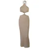 Elegant Sleeveless Sexy Halter Knot Hollow Out Maxi Dress Women Backless Party Club Fashion Bodycon Summer es Vestido 210522
