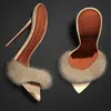 Sandals Summer Single Soft Band Spike High Heel Low Cut Solid Gold Women Lady Pointy Peep Toe Pumps Big Size 45 Slides Shoes3360239