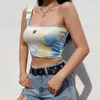 Ezgaga Tank Top Kvinnor Oregelbundna One Shoulder Schoolbag Buckle Ärmlös Tie Dye Kontrast Broderi Brev Sexig Camis Casual 210430