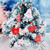Redwhite natuurlijke hout kerst ornamenten decor voor bomen opknoping hanger houten kerstboom hart ster sneeuwflower klok