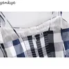 Vintage Plaid Sexy Slits Sling Dress Femmes Sans Manches A-ligne Midi Summer Fashion Lady Night Out Party Vestido 210514