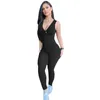 Tute Estate Donna Pagliaccetti senza schienale Senza maniche Scollo a V Tute da salto Tuta attillata Leggings scavati solidi Night Club Wear 7166