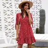 Sommar Kvinnor Ruffles Lace Chiffon Mini Dress Boho Mini Beach Slim Three Quarter Sleeve Ladies Party Holidays ES 210524